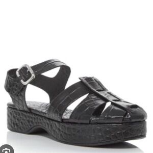 Freda Salvador Lizzie Croc Embossed Fisherman Sandals Black Women’s 10 MSRP$400